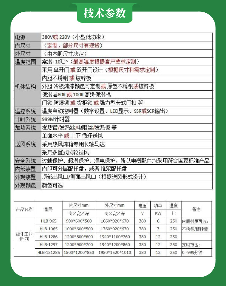 實驗烤箱技術參數